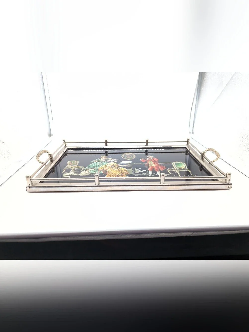1940s Elegant Vintage-Style Music Scene Serving Tray - Black with Gold Accents